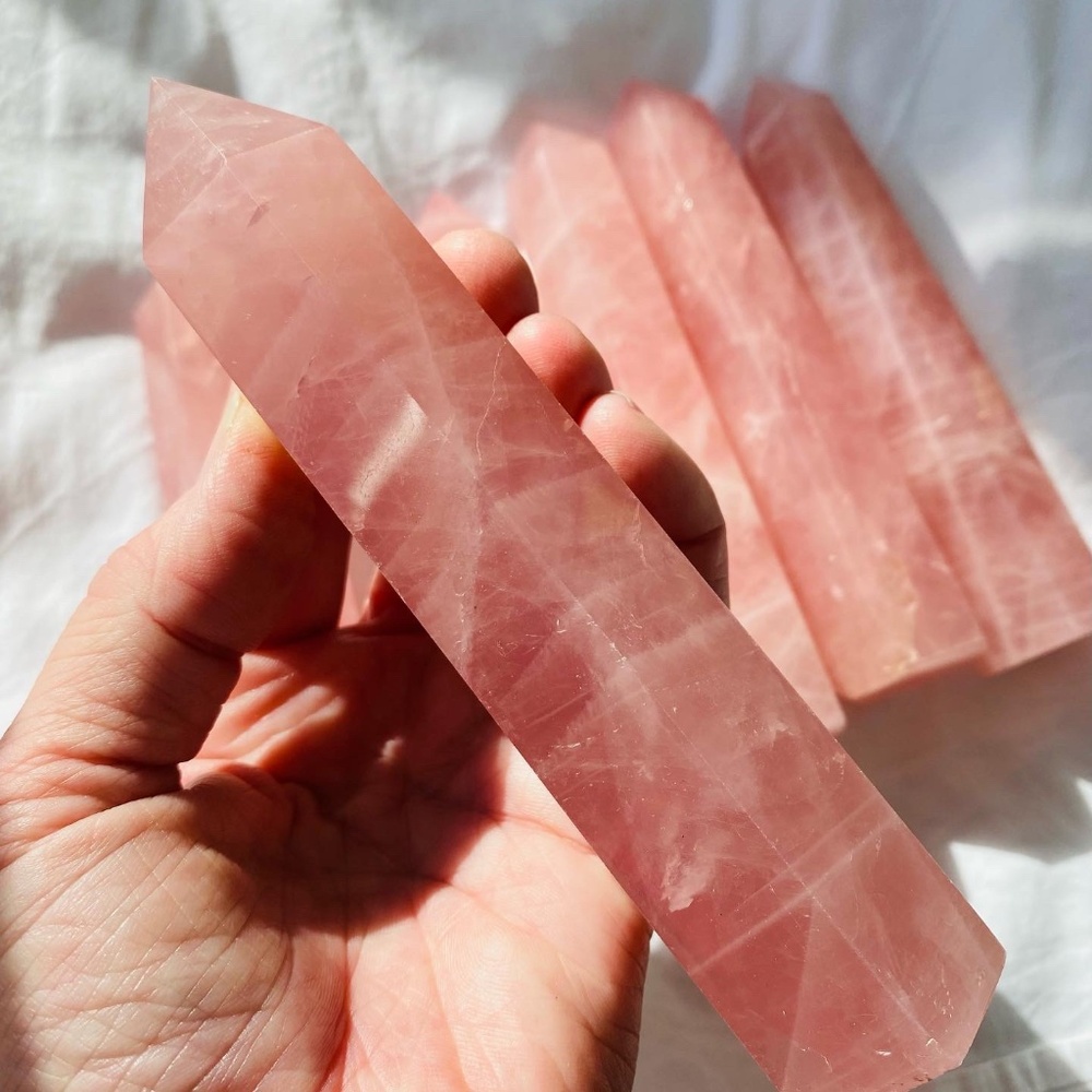 Rose quartz 5” crystal tower! Heart chakra healer!Ballet Pink! Ethically mined!